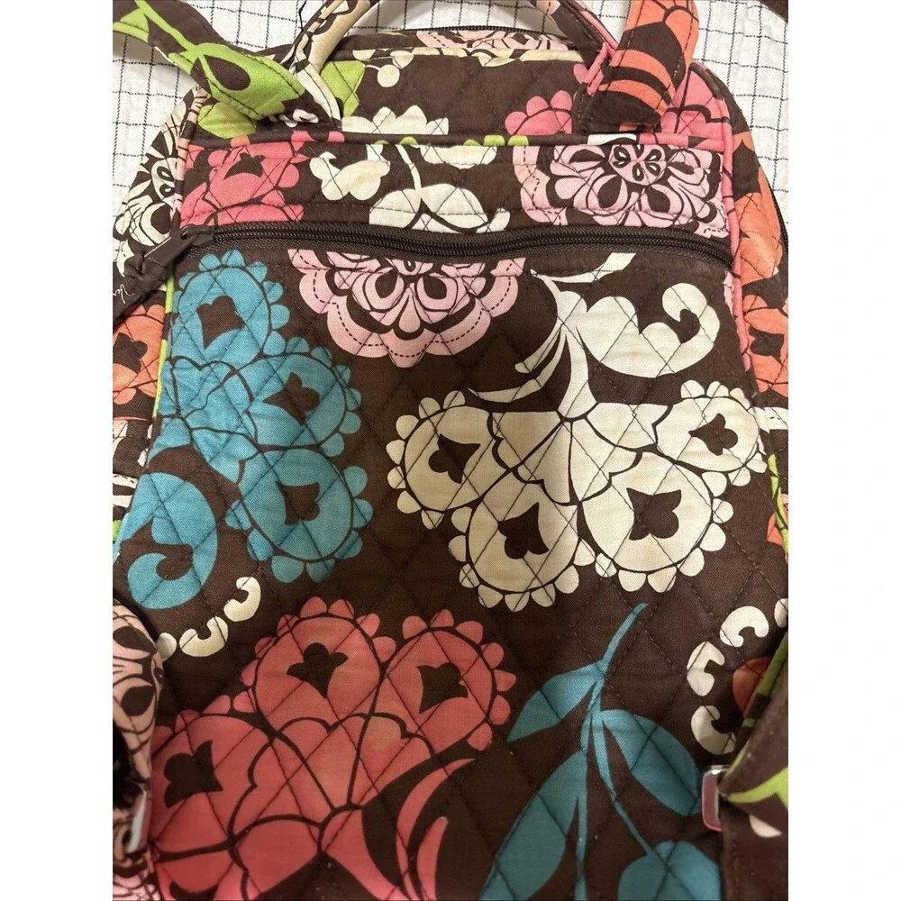 Vera Bradley Medium Lola Campus Backpack Brown Multicolor Floral Quilted
